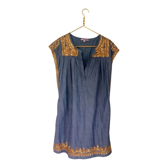 Calypso St. Barth Dresses & Skirts - Calypso St Barth Dress Denim With Gold Sequins Slip Dress S
